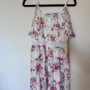 Disney Floral Kids Dress with Pink and White Design cold sholder